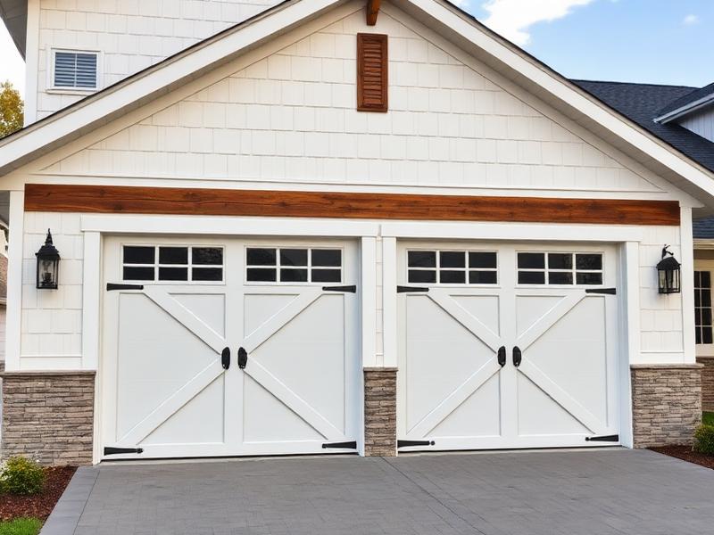 Farmhouse barn-style garage doors with X-pattern installation in Fayetteville