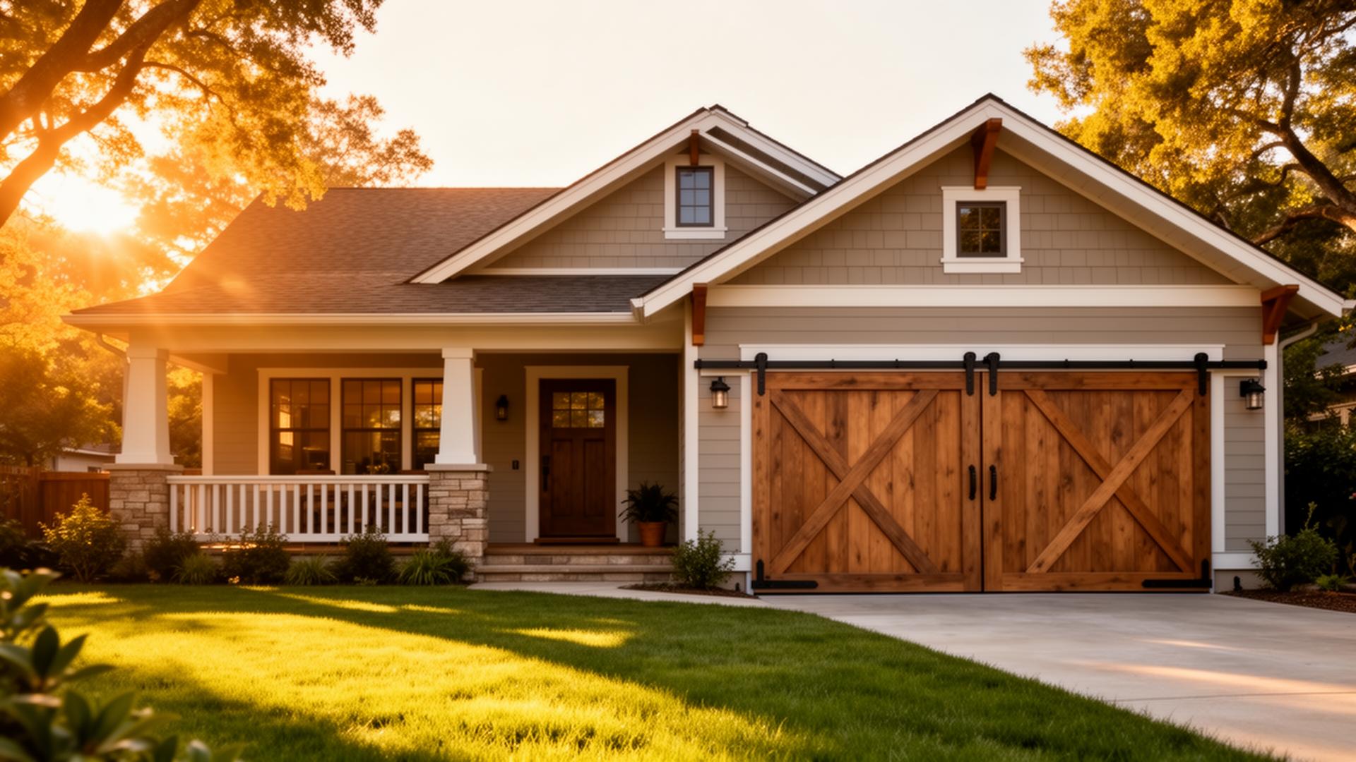 Beautiful craftsman home with farmhouse barn-style garage doors in Wade, NC