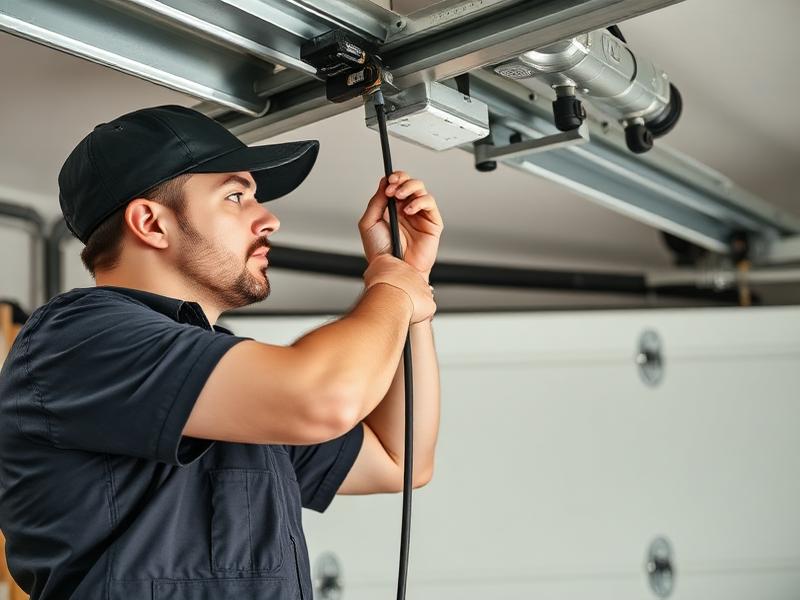 Wade Garage Doors certified technician repairing garage door cable
